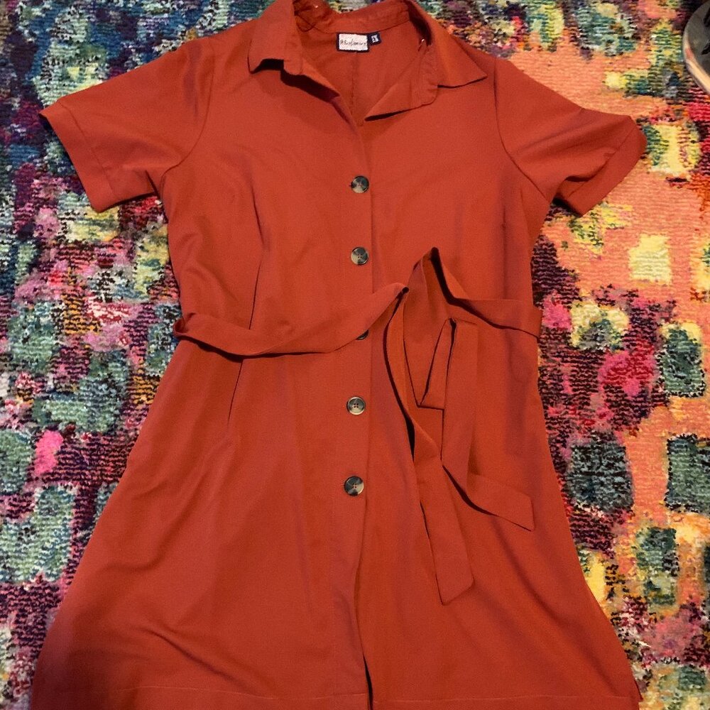Women's Orange Button-Up Dress